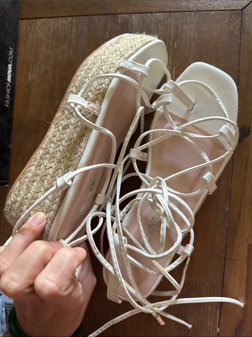 Fashion Nova White Lace-Up Espadrille Platform Sandals